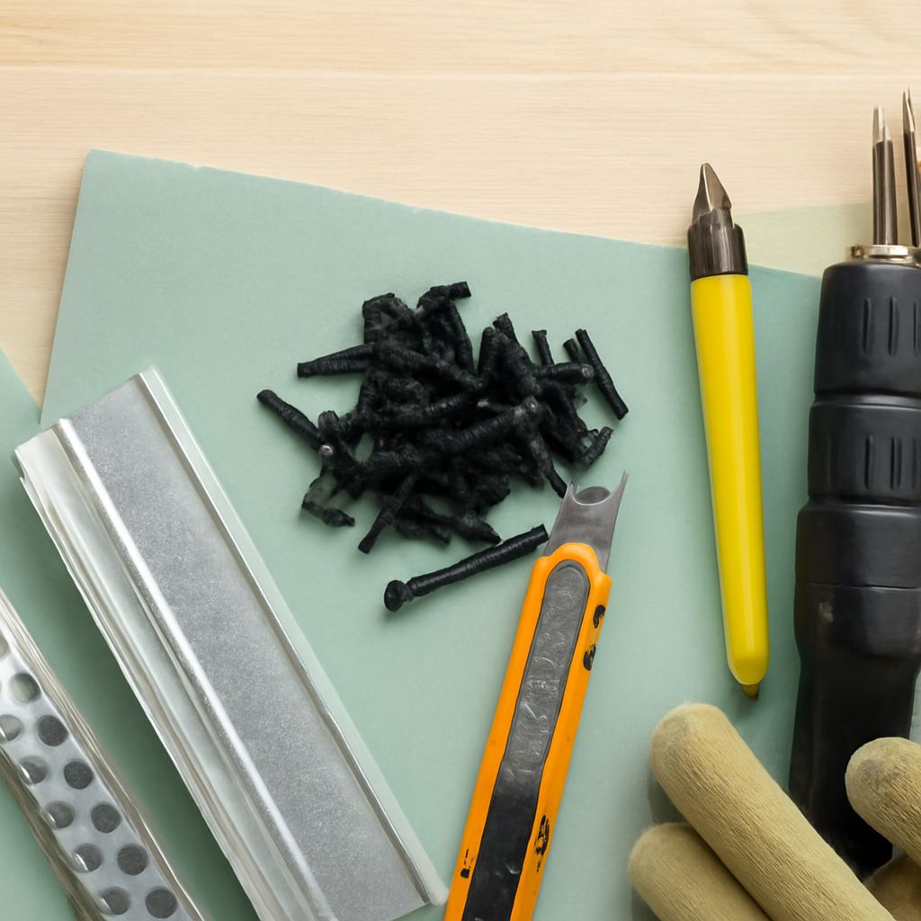A collection of drywall mud tools and a drywall spatula
