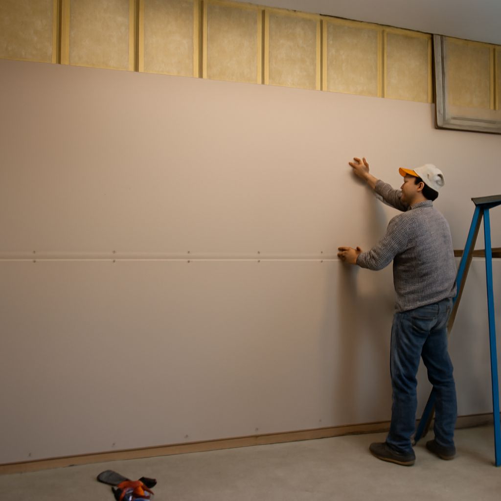 drywall garage with wainscoting and floating mantel