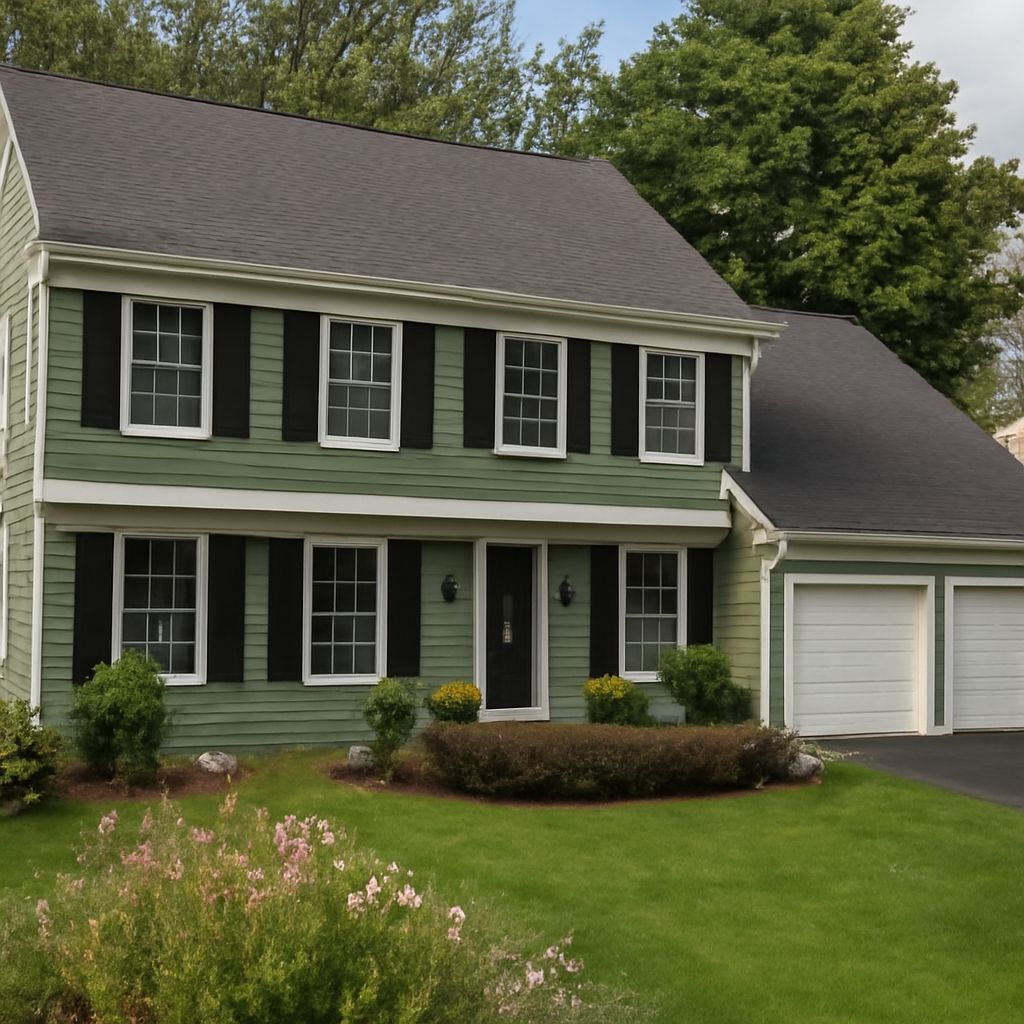 Green shingles and cypress green siding options