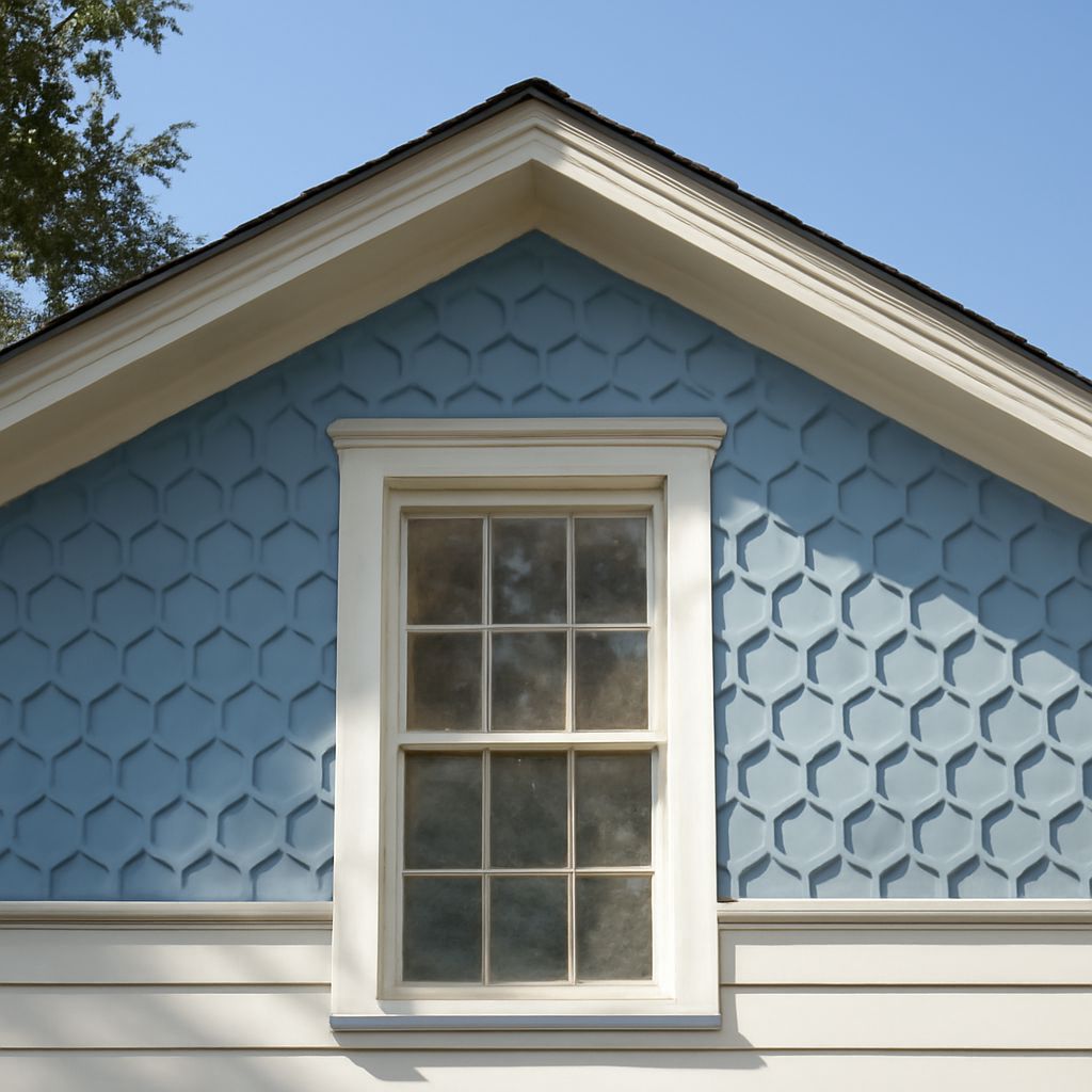 Commercial siding with scalloped siding and fish scale shingles