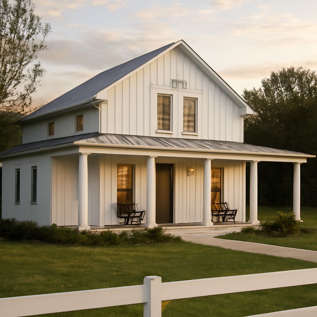 Exterior view of barndominiums with barn house plans